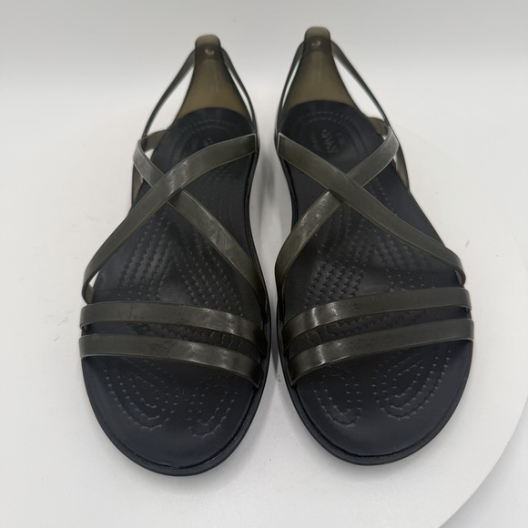 Crocs Isabella Flats Jelly Sandals Black Womans 6 Strappy Beach Vacation - Picture 3 of 8